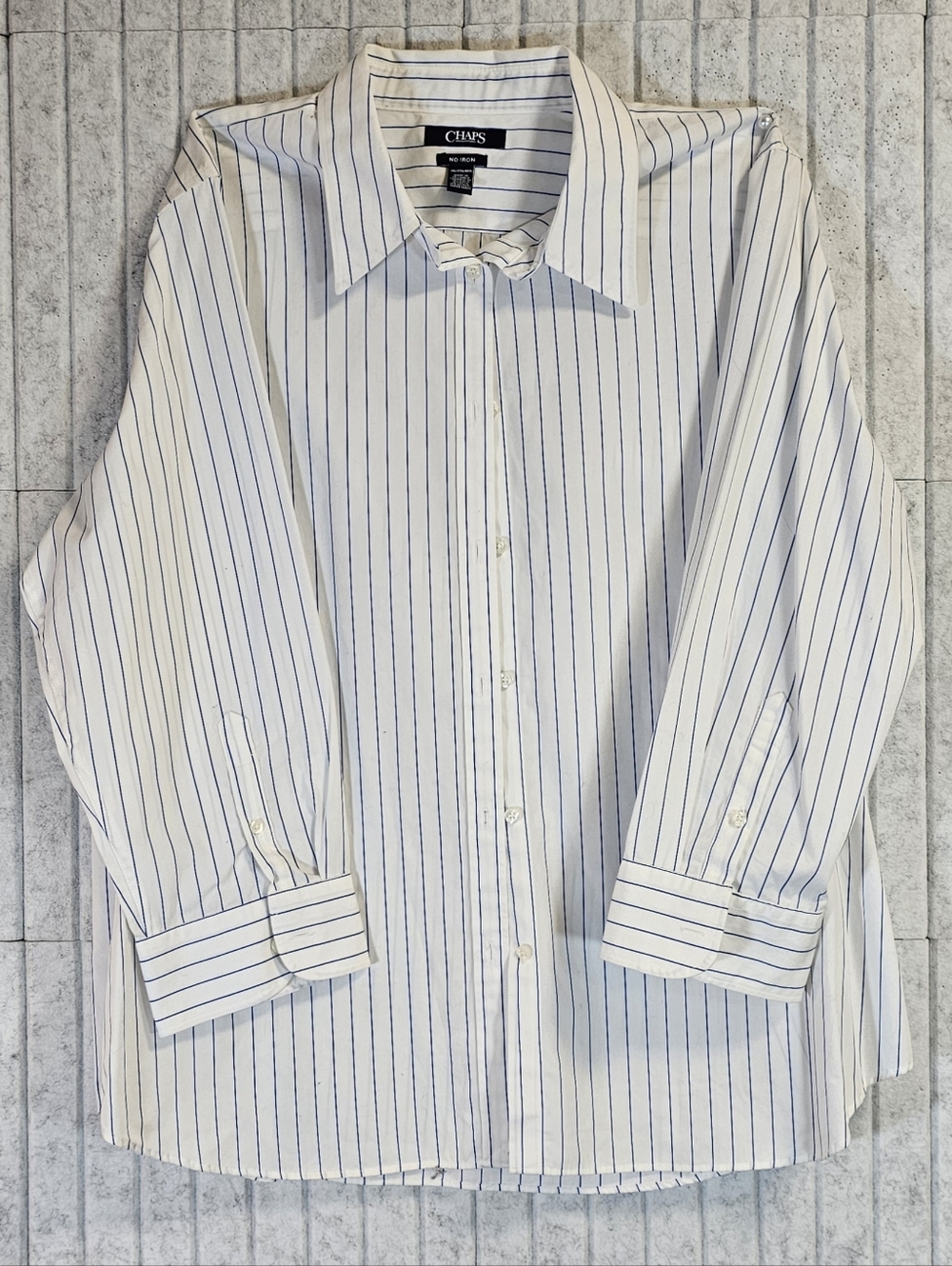 Chaps No Iron Button Down Shirt Womens XXL White Blue Stripe Long Sleeve Cotton